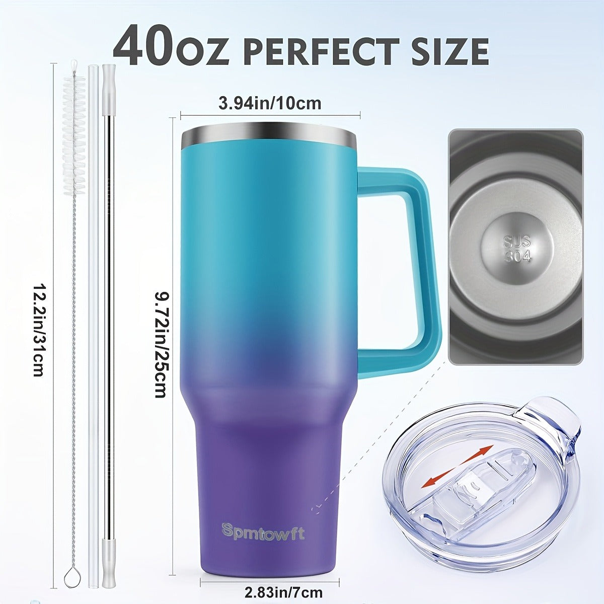 40oz Tumbler with Handle and Straw – Insulated Stainless Steel Water Bottle, Leak-Proof Lid, Cup Holder Friendly, 34H Cold / 8H Hot, Carrier Bag Included, Gift for Women & Men, 5 Colors (Sports, Gym, Travel)