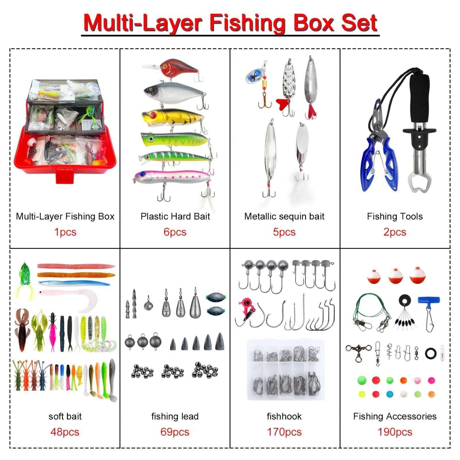 491-Piece Fishing Lures Kit – Complete Tackle Box Set with Soft Lures, Sinker Weights, Hooks, Jigs, Spinnerbait, Crankbait, Minnow & Plier for Freshwater & Saltwater | Fishing Gifts for Men