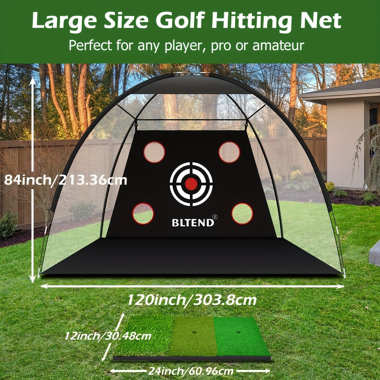 Golf Practice Net 10x7ft with Hitting Mat, Portable Golf Chipping Net for Backyard Indoor Outdoor Use, Golf Training Net for Driving Pitching, Golf Gifts for Men Dad Golfers