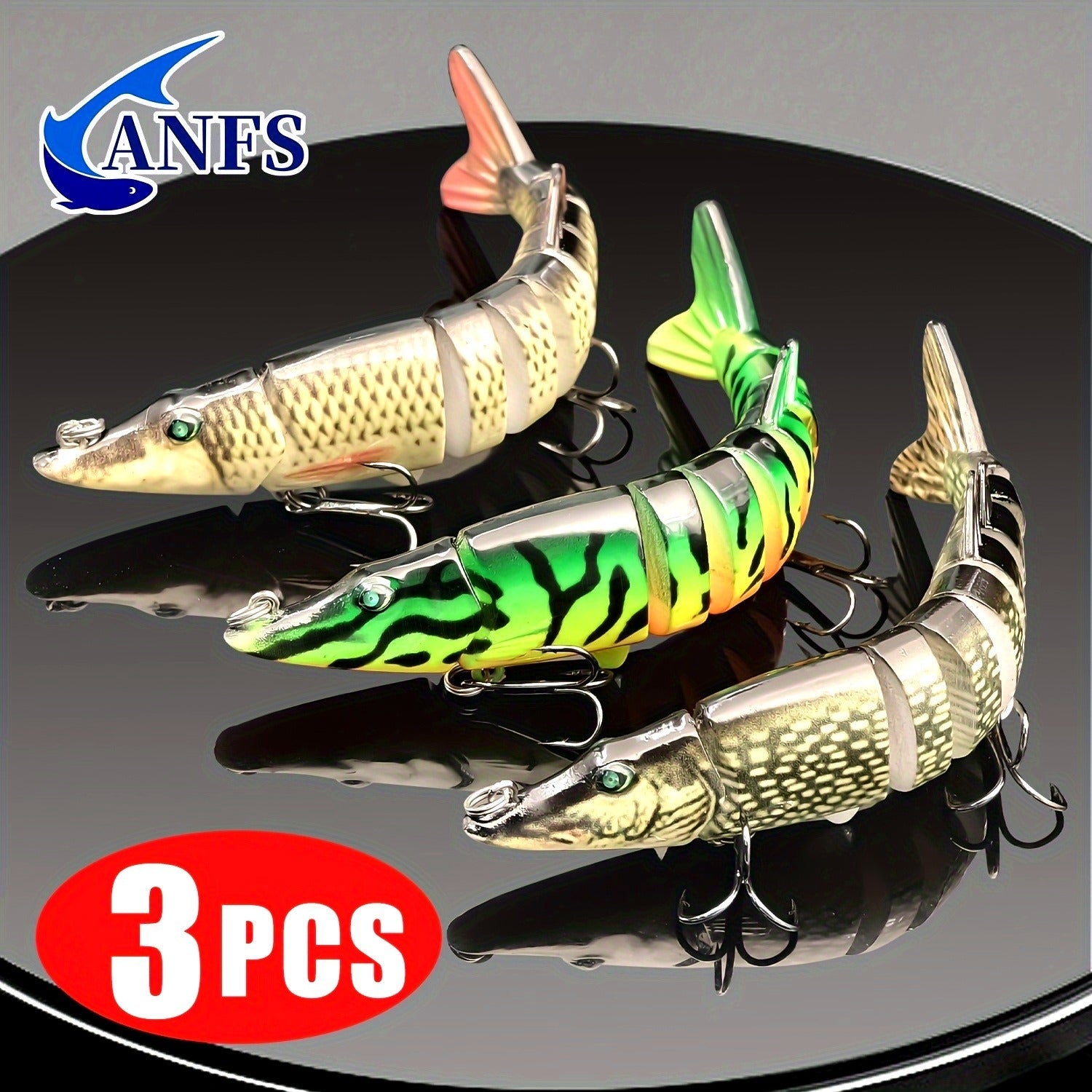 Multi-Jointed Swimbait Fishing Lures for Bass Trout Perch – Slow Sinking Lifelike 3D Eyes ABS Body, Pearl Powder Coating, 8-Section Woven Fabric Jointed Lure Kit for Freshwater & Saltwater, 2 Models (FCP2P-392 / FCP2P-556)
