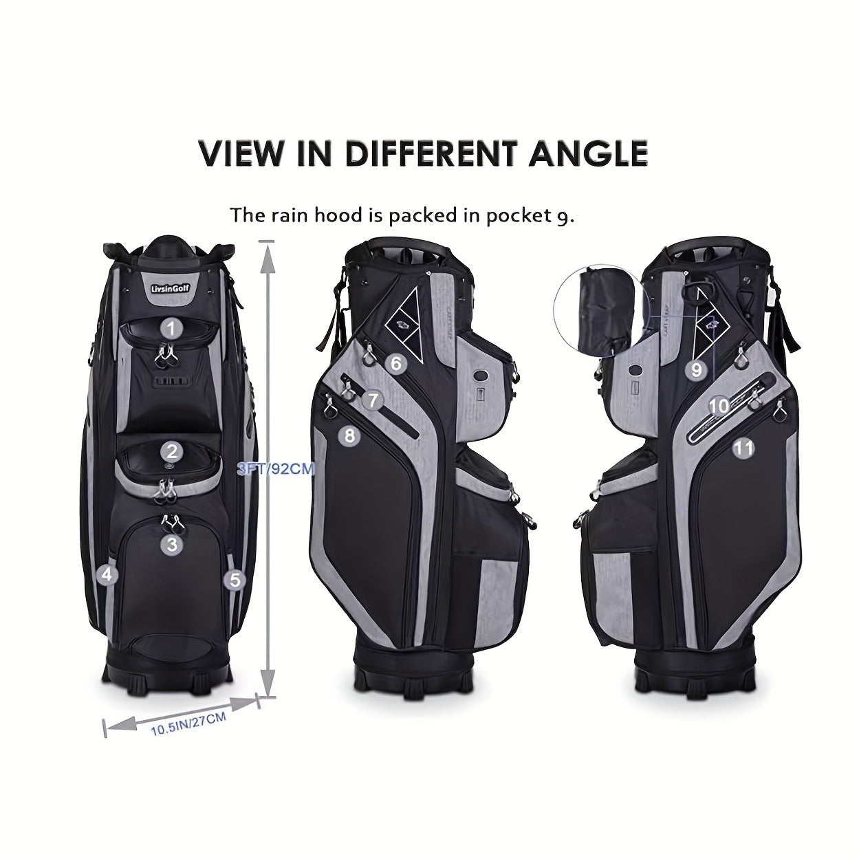 Golf Cart Bag with Full-Length Dividers – Sturdy Spacious Stand Bag with Multiple Pockets for Golf Club Organization, Accessories Storage, Men & Women Golfers