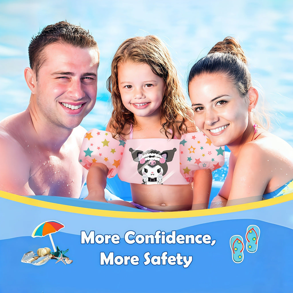 Kids Swim Vest Toddler Arm Floaties Cute Cartoon Print Adjustable Straps Nylon 20-66lbs Ages 2-9 for Pool Beach Learning to Swim