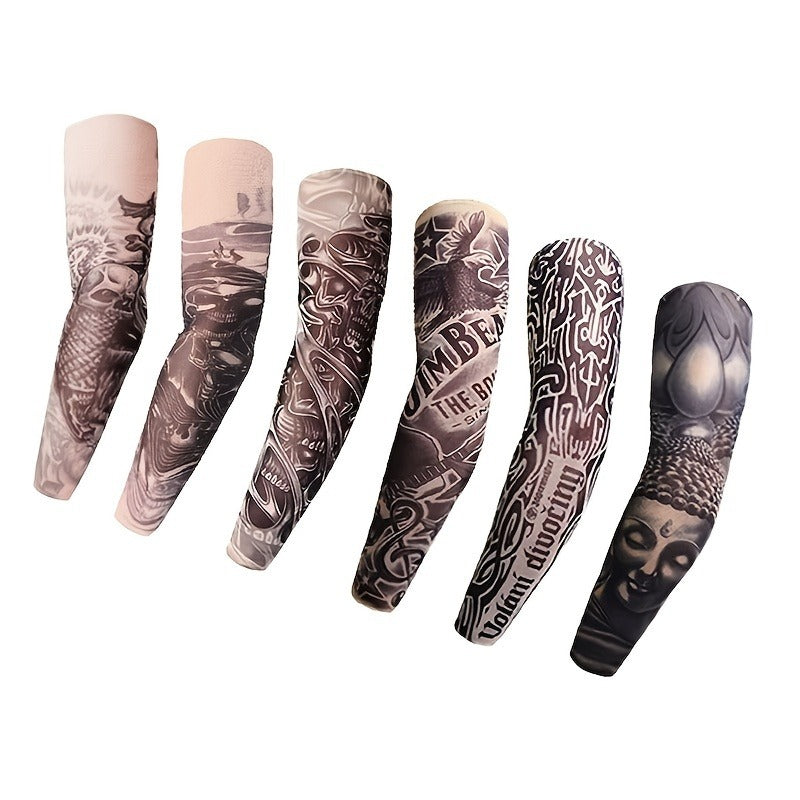 Tattoo Arm Sleeves UV Protection Cooling Sun Sleeves 10pcs Mixed Color, Soft Elastic Compression Arm Cover for Cycling, Driving & Outdoor Sports, Halloween Party Costume Sleeves for Men & Women