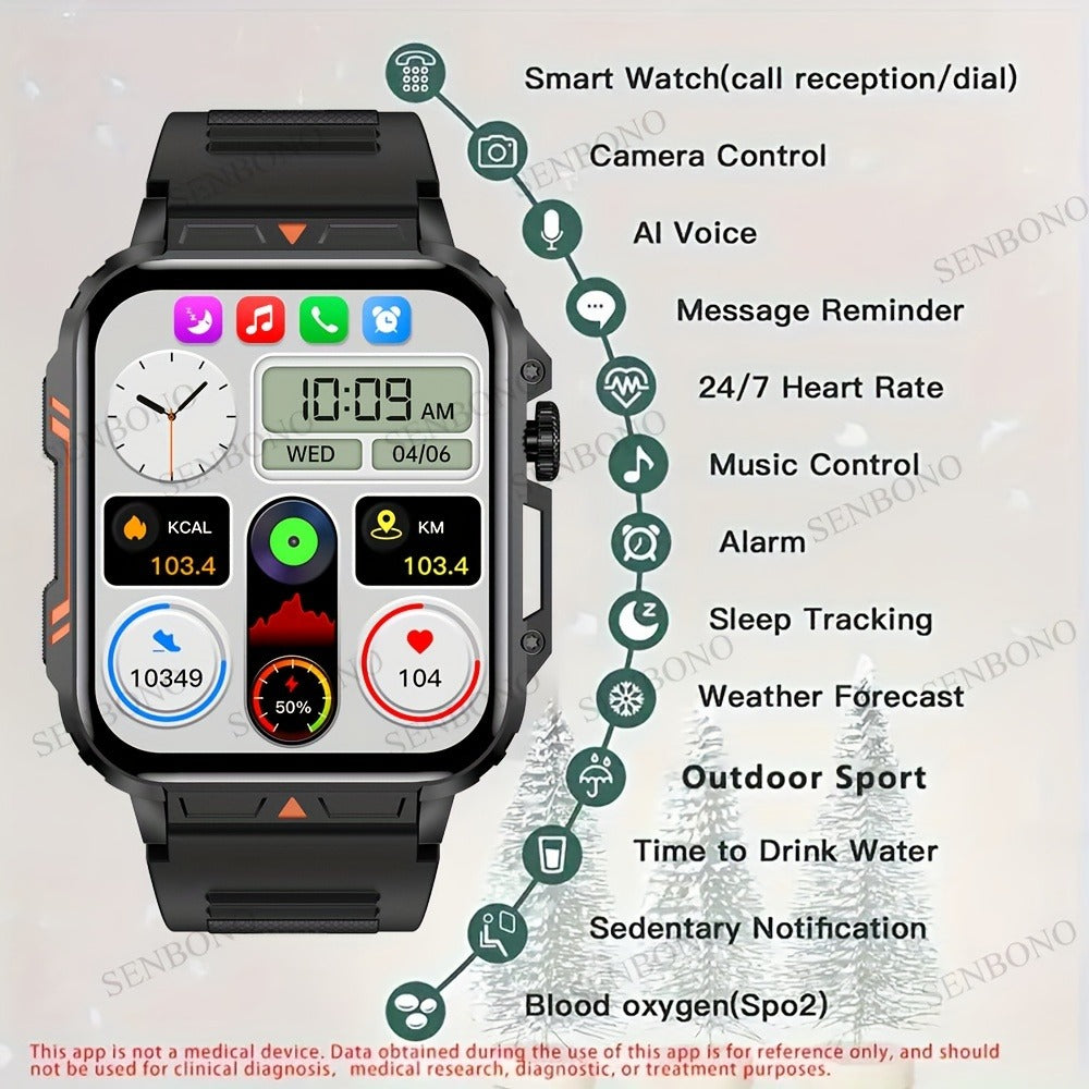 Smartwatch with Wireless Calling – 1.95" HD Display, 100+ Sport Modes, IP68 Waterproof, Step & Calorie Tracker | SENBONO Men & Women
