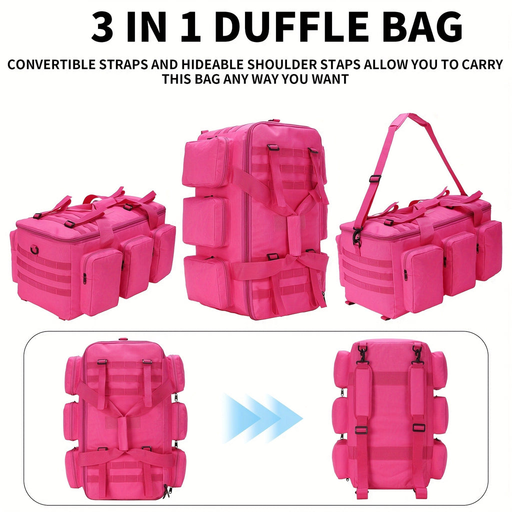 Convertible Travel Duffel Bag 3-in-1 Rose Red 50L – Weekender Backpack & Gym Bag for Men & Women, Sports, Camping & Daily Use, Large Capacity Carry-On with Multiple Carry Modes