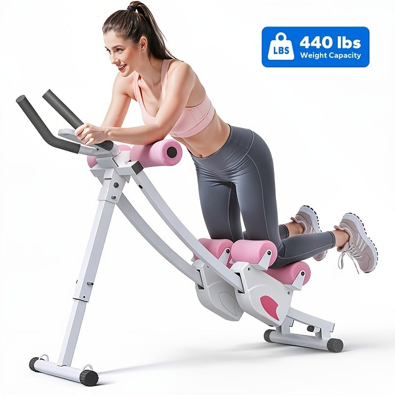 Ab Machine Adjustable Dual-Track Core Trainer with LCD Display – Foldable Ab Roller 440LB Capacity, 110° Curved Track & Knee Pad for Home Gym Men Women
