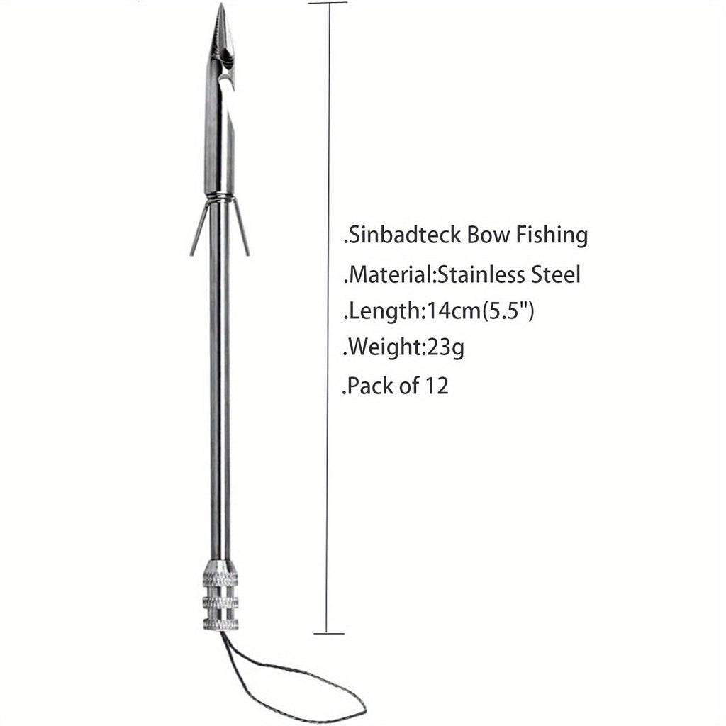 Stainless Steel Slingshot Fishing Arrowheads 12-Pack, Bowfishing Arrow Tips for Slingshot Bow Fishing & Target Practice, Detachable Broadhead Darts with Fishing Line Hole - Replacement Shooting Points