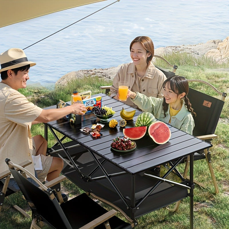 Foldable Roll-Up Camping Picnic Table with Carry Bag | Portable Outdoor Table for Camping Beach Backyard BBQ Parties Patios | Lightweight Compact Indoor Outdoor Table Black Large Plus Size