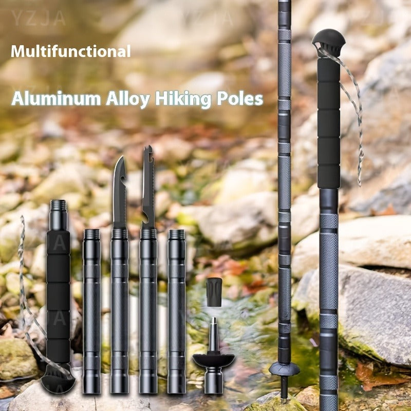 7-in-1 Tactical Hiking Staff – Adjustable Aluminum Alloy Mountaineering Stick with Compass, Fire Starter, Saw, Screwdriver & Pliers – Multi-Tool Walking Pole for Hiking, Climbing & Camping