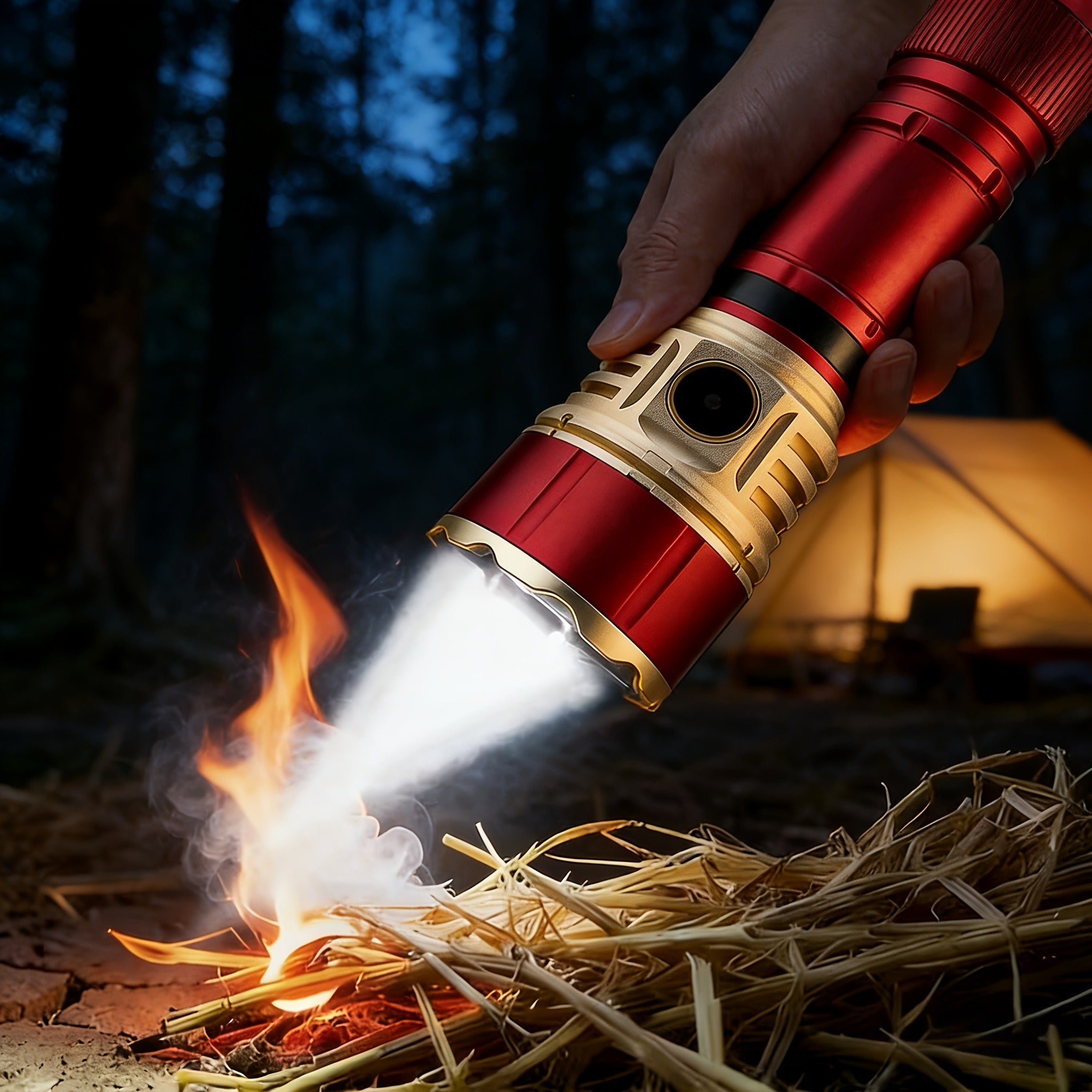 Tactical Flashlight with Fire Starter - Fresnel Lens Igniter, 3000 Lumen LED, 21700 Rechargeable Battery, Zoomable Aluminum Torch for Camping, Hiking, Emergency & Outdoor Survival