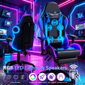 Gaming Chair with Massage and Bluetooth Speaker – RGB LED Lights, 135° Reclining with Footrest, 7-Point Vibration, 3D Adjustable Arms, 360° Swivel, Heavy Duty 400 lbs Big & Tall Ergonomic Chair, Blue Black