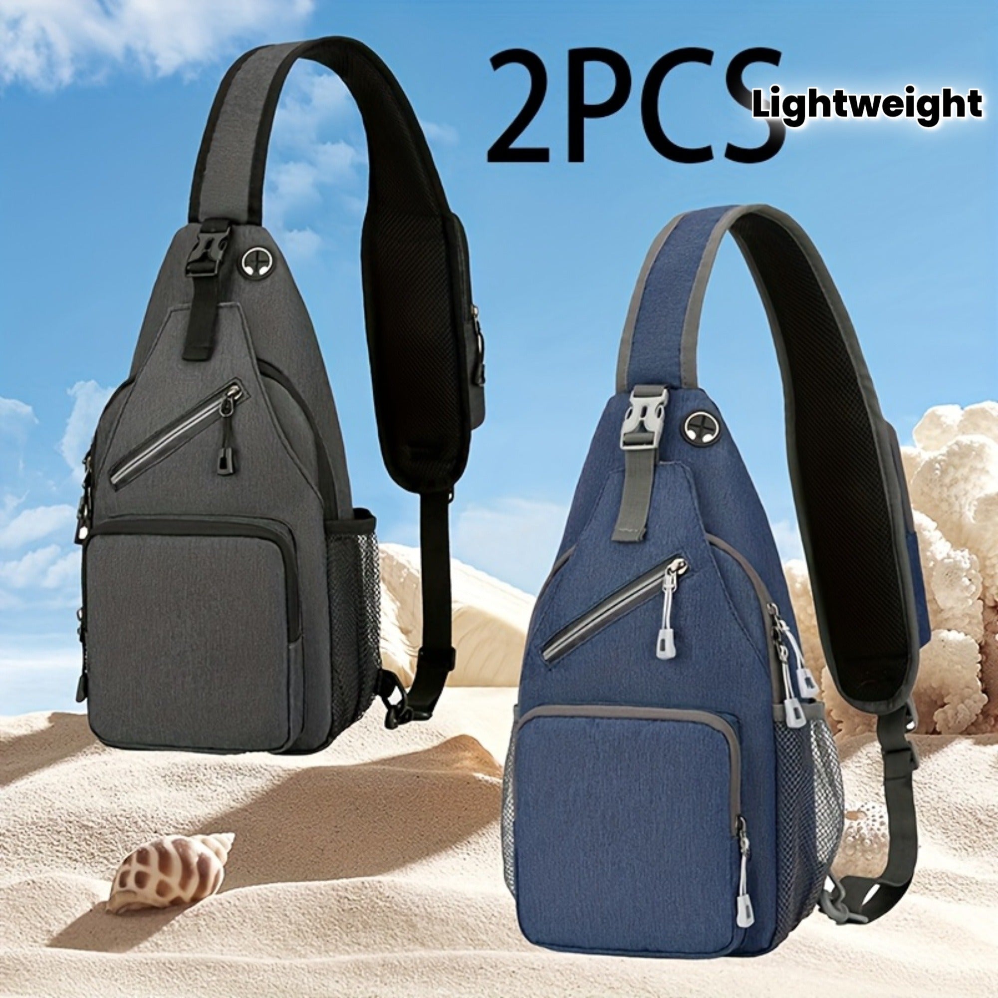 Crossbody Sling Backpack for Women Men - Lightweight Oxford Cloth Shoulder Chest Bag Daypack for Hiking Traveling Camping, Large Capacity Zipper Sling Bag with Adjustable Strap (2 Pack)