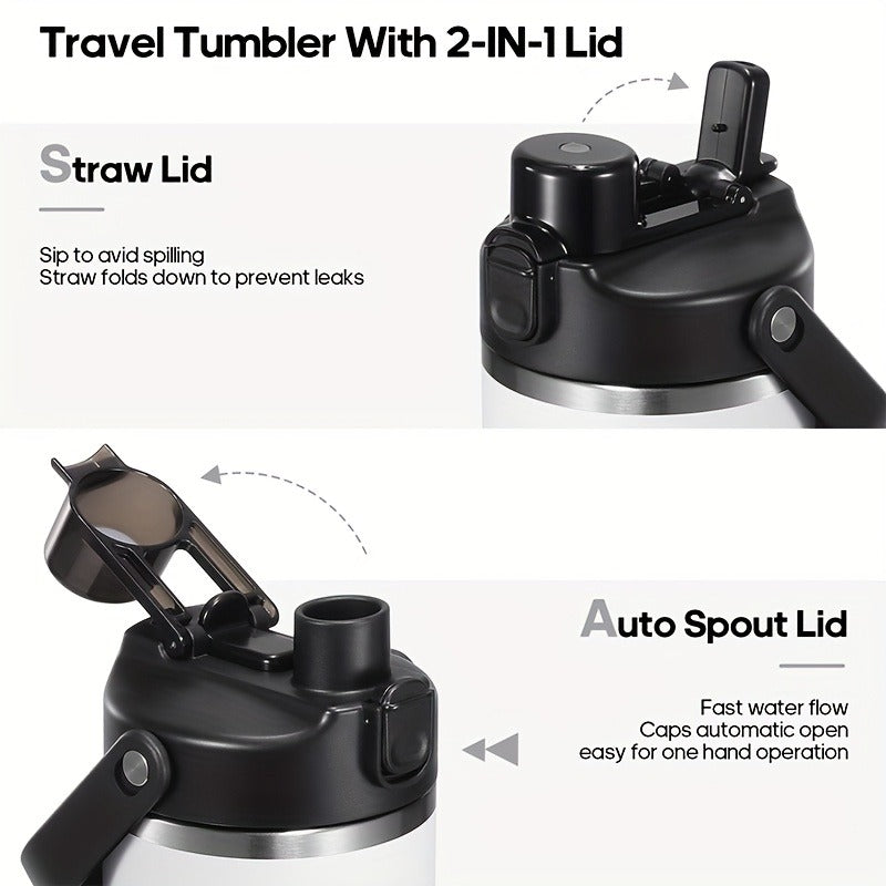 Vacuum Insulated Tumbler 32oz Stainless Steel with Handle Straw 2-in-1 Lid Chug Straw Lid Silicone Boot Matte Finish Keeps Drinks Cold Hot for Travel Gym Outdoor