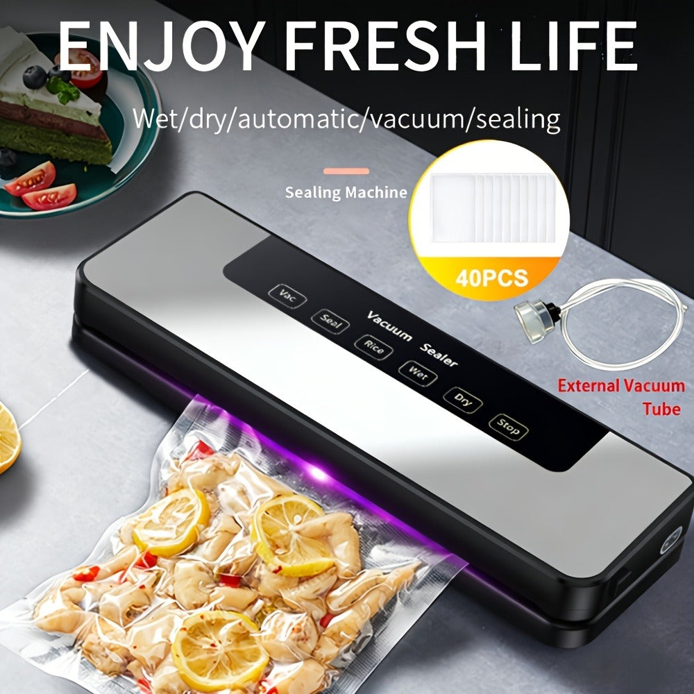 Vacuum Sealer Machine 65KPA with 40 Bags, Wet & Dry Mode, 6-in-1 Food Preservation Sealing System for Home & Kitchen