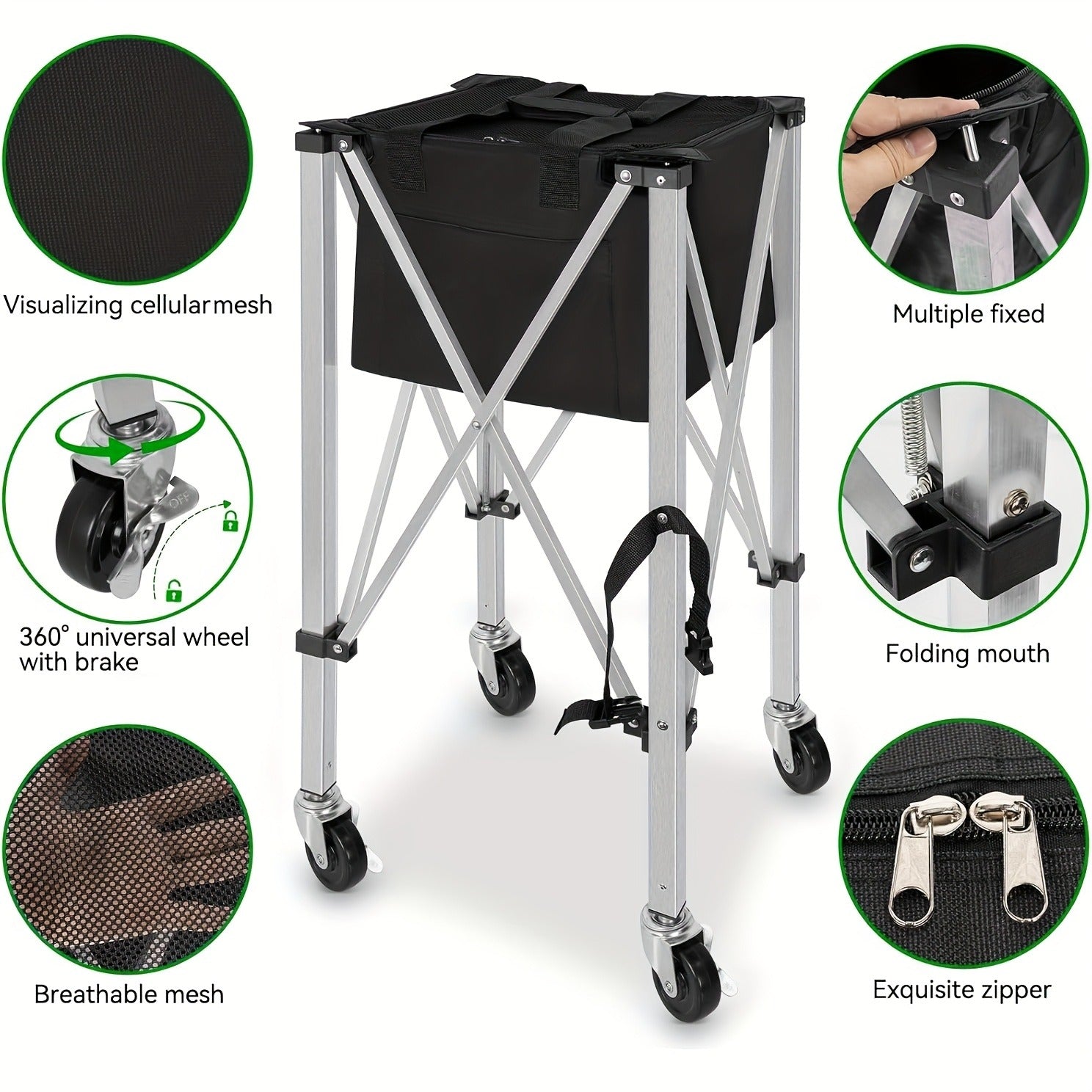 Foldable Tennis & Pickleball Ball Hopper – Portable Cart