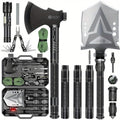 Folding Camping Shovel Axe Kit, Multifunctional Survival Tactical Shovel with Paracord, Dual Color Flashlight & Whetstone – Emergency Outdoor Gear for Camping, Hiking & Survival