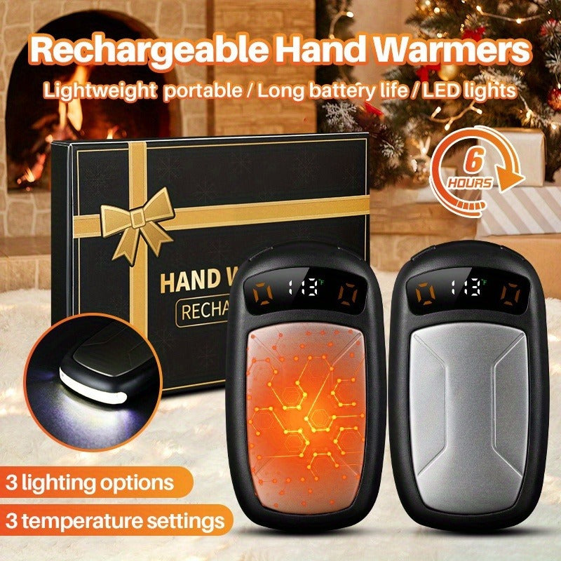 Rechargeable Hand Warmers with COB Light 2 Pack, Magnetic USB Electric Pocket Hand Warmer 12 Hours Heat, Portable Reusable Handwarmer for Camping Hiking Hunting, Christmas Gifts for Women Men