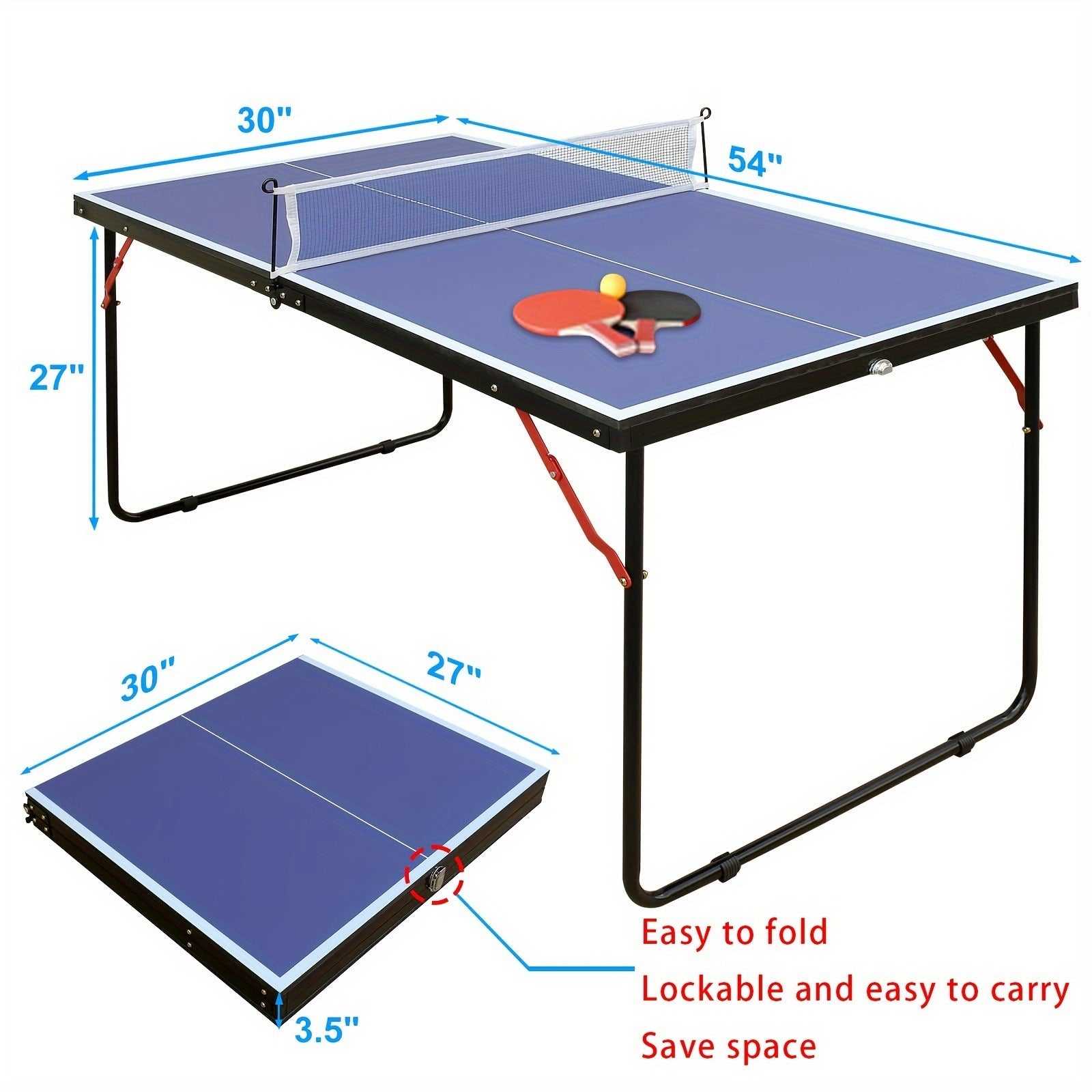Foldable Ping Pong Table 4.5ft – Portable Midsize Table Tennis Table for Indoor & Outdoor, Family & Camping Game Set with 2 Paddles, 3 Balls & Net