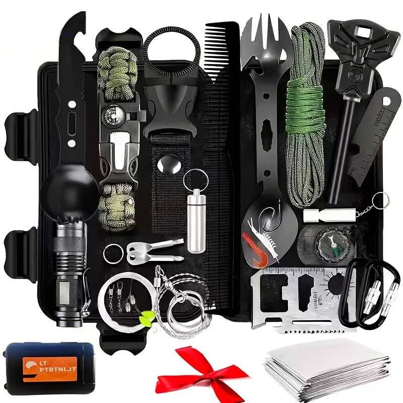 Outdoor Survival Kit 12-115 Piece – Emergency Gear Set for Camping, Hiking & Survival, Multi-Tool Equipment for Men, Dad, Husband – Unique Outdoor Gift Idea