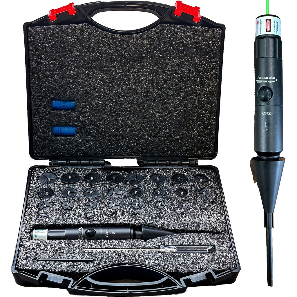 Universal Laser Bore Sighter Kit with 32 Adapters | Red & Green Bore Sight for Rifles, Pistols & Shotguns – Tactical Caliber Boresighter Accommodating Firearms from .17 to 12GA for Fast Zero-In