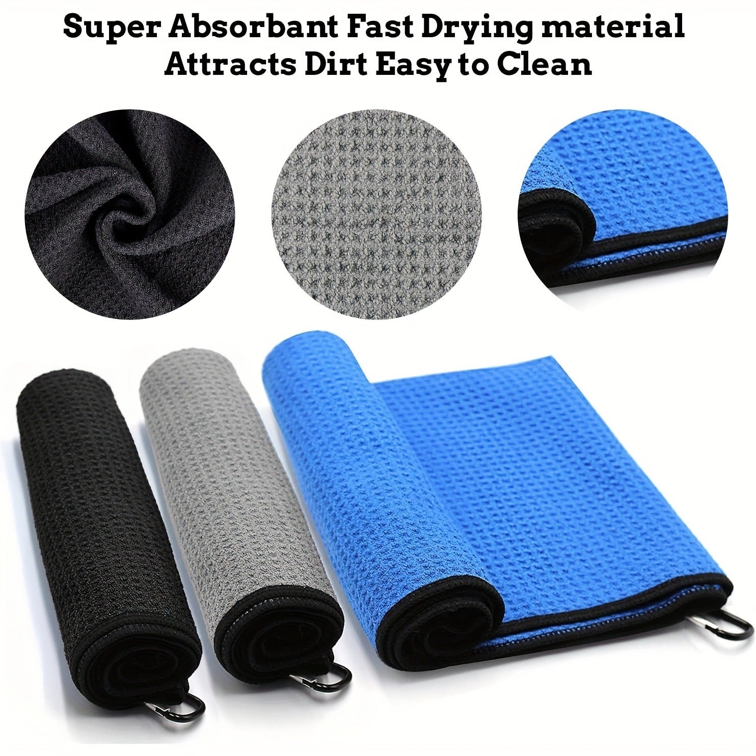 Golf Towel Set 5pcs Microfiber Waffle Towel Club Brush Divot Tool Retractable Carabiner Golf Cleaning Kit Gift for Men Women Golfers