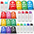 Christian Party Gifts Bulk Set 20pcs – 10 Drawstring Backpacks & 10 Sport Bottles with Bible Verses, God Loves You Church Event Favors for Kids, Vacation Bible School, Sunday School & Religious Celebrations