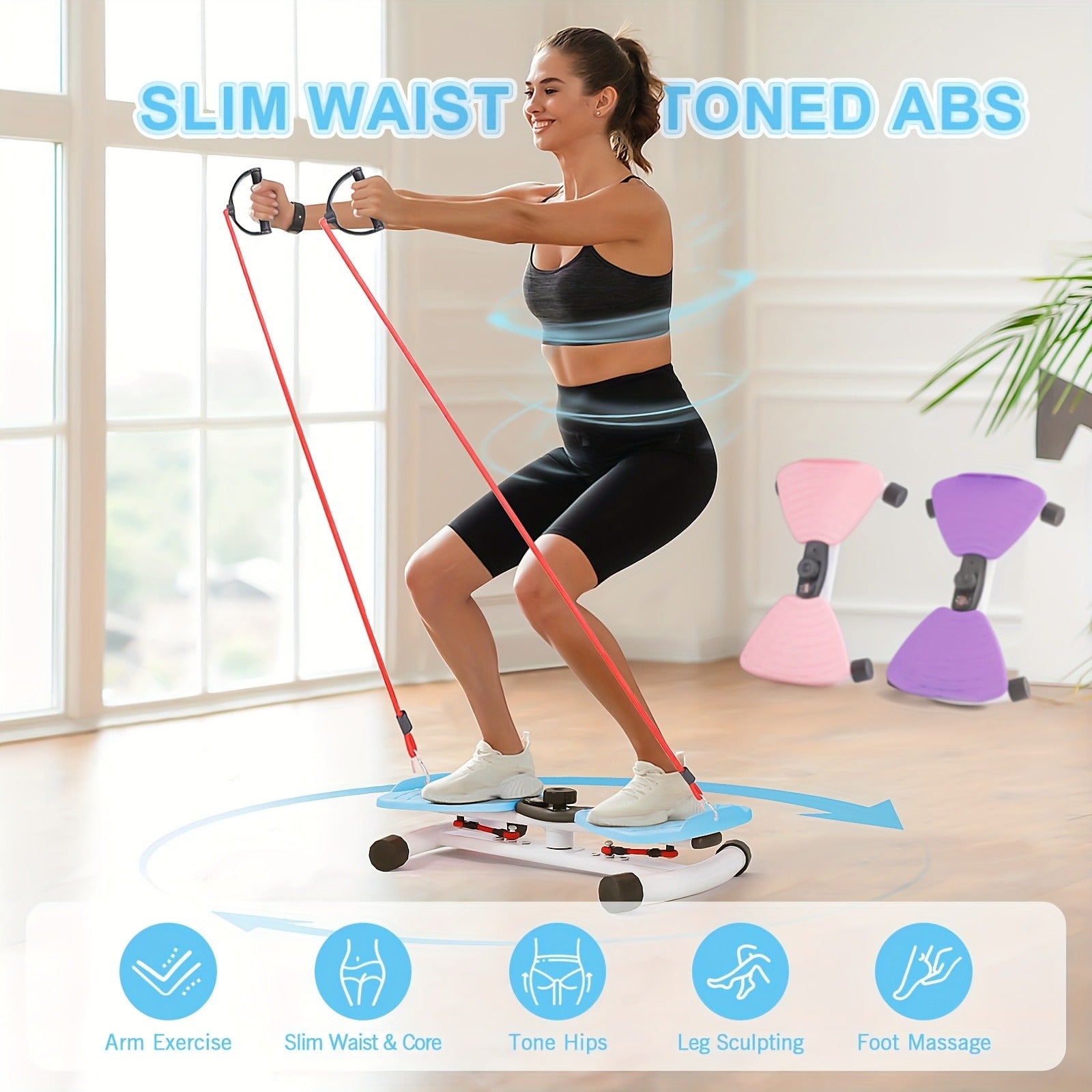Waist Twisting Board Ab Twister for Home Gym – Noiseless 360° Twist Exercise Machine with Digital Display, Figure-8 Resistance Band & 360 LBS Capacity – Track Time, Reps & Calories
