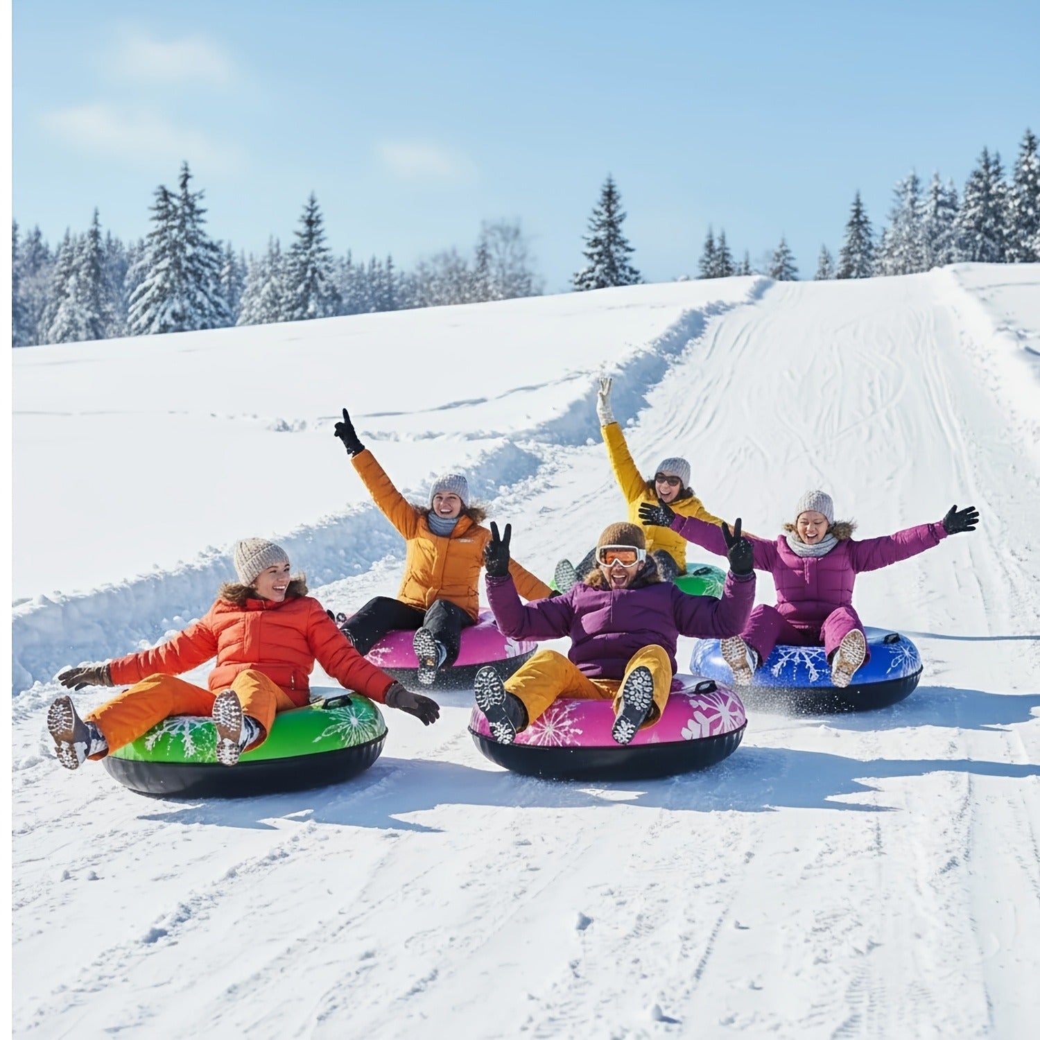 Snow Sled Tubes 3-Pack Foldable Inflatable – Triple-Layer PVC Snow Tubes 36 & 40 Inch, 220 lbs Capacity, 3-Layer Airlock Valve, Non-Slip Thickened Base & Embossed Handles for Ski Resort & Outdoor Winter Fun