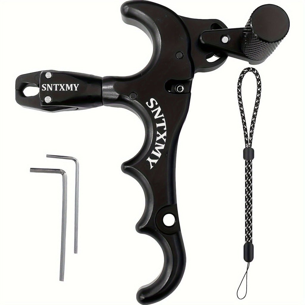 Archery Bow Release Aid for Compound Bow - 360° Rotating Aluminum Thumb Trigger Wrist Strap Release with Adjustable Sensitivity for Hunting & Target Shooting, Black Red Blue Grey
