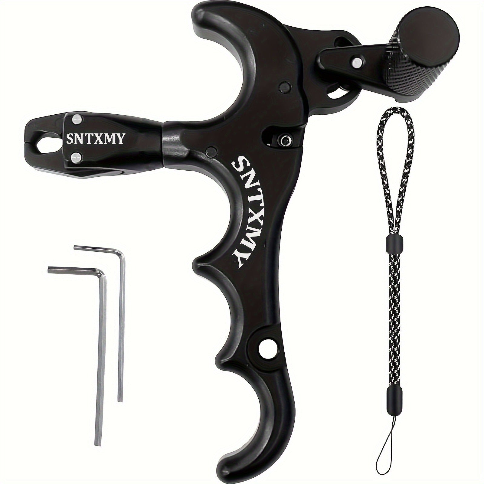 Archery Bow Release Aid for Compound Bow - 360° Rotating Aluminum Thumb Trigger Wrist Strap Release with Adjustable Sensitivity for Hunting & Target Shooting, Black Red Blue Grey