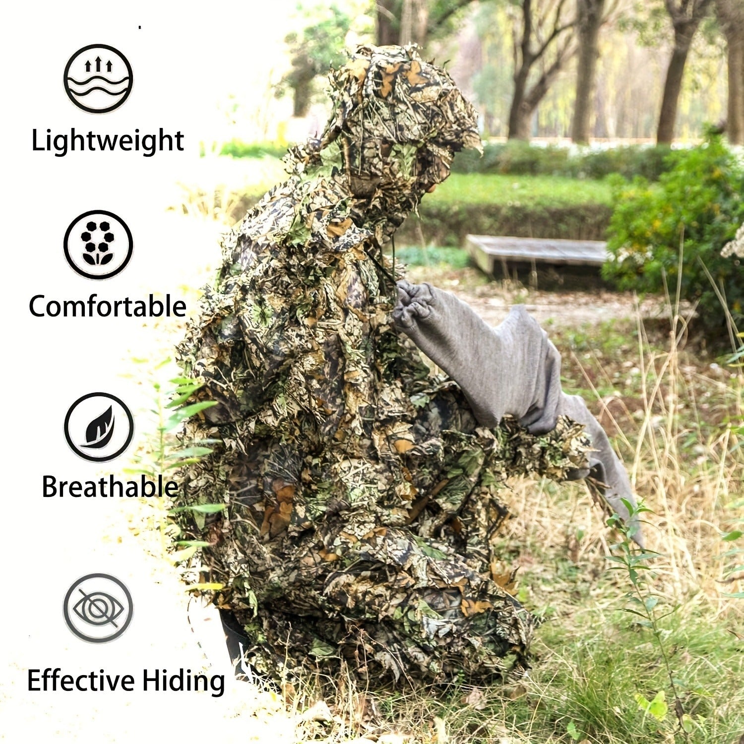 3D Leaf Ghillie Suit Lightweight Camouflage Hunting Suit for Men Women - Full Body Camo Outfit for Wildlife Photography, Birdwatching, Airsoft, Spring Summer Autumn Outdoor Training