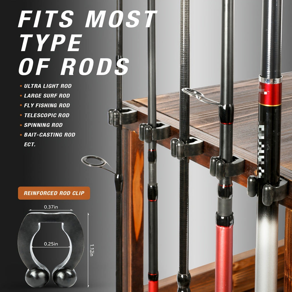 Wood Fishing Rod Holder for Garage Wall Mount – Holds Up to 10 Rods, Pole Rack with Tackle Storage Organizer, Fishing Gear Equipment Rack, Perfect Fishing Gifts for Men Dad