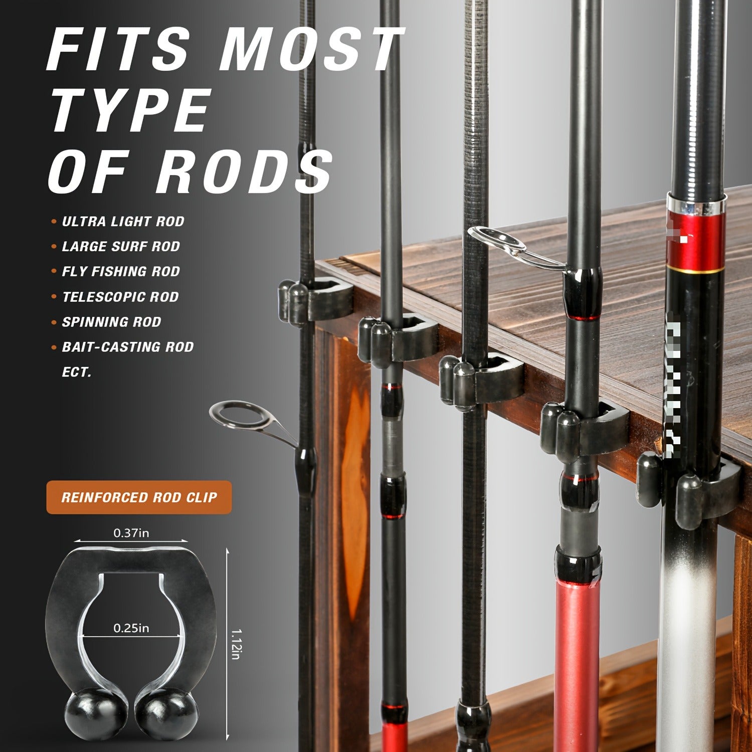 Wood Fishing Rod Holder for Garage Wall Mount – Holds Up to 10 Rods, Pole Rack with Tackle Storage Organizer, Fishing Gear Equipment Rack, Perfect Fishing Gifts for Men Dad
