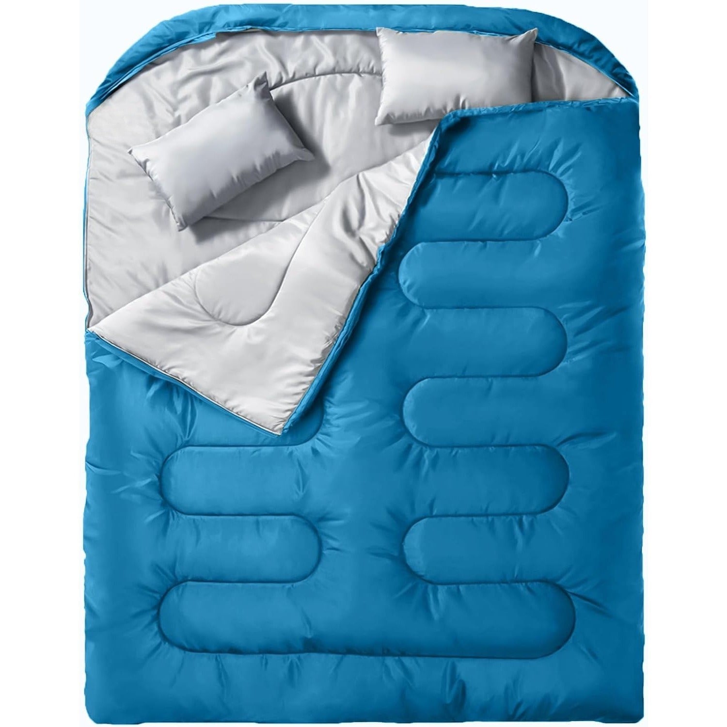 Double Sleeping Bag XL with Pillow for Two Adults – 2-Person Couple Sleeping Bag for Year-Round Camping, Hiking & Backpacking in Cold & Warm Weather, 90.6x61 Inch
