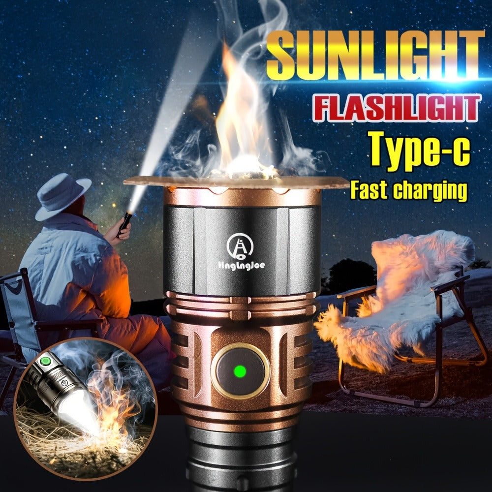 High Lumen Flashlight 4500LM, Aluminum Alloy LED Torch with Fresnel Lens Adjustable Beam, USB-C Rechargeable 21700 3000mAh Battery, Long Runtime, for Camping Fishing Night Riding Outdoor Survival