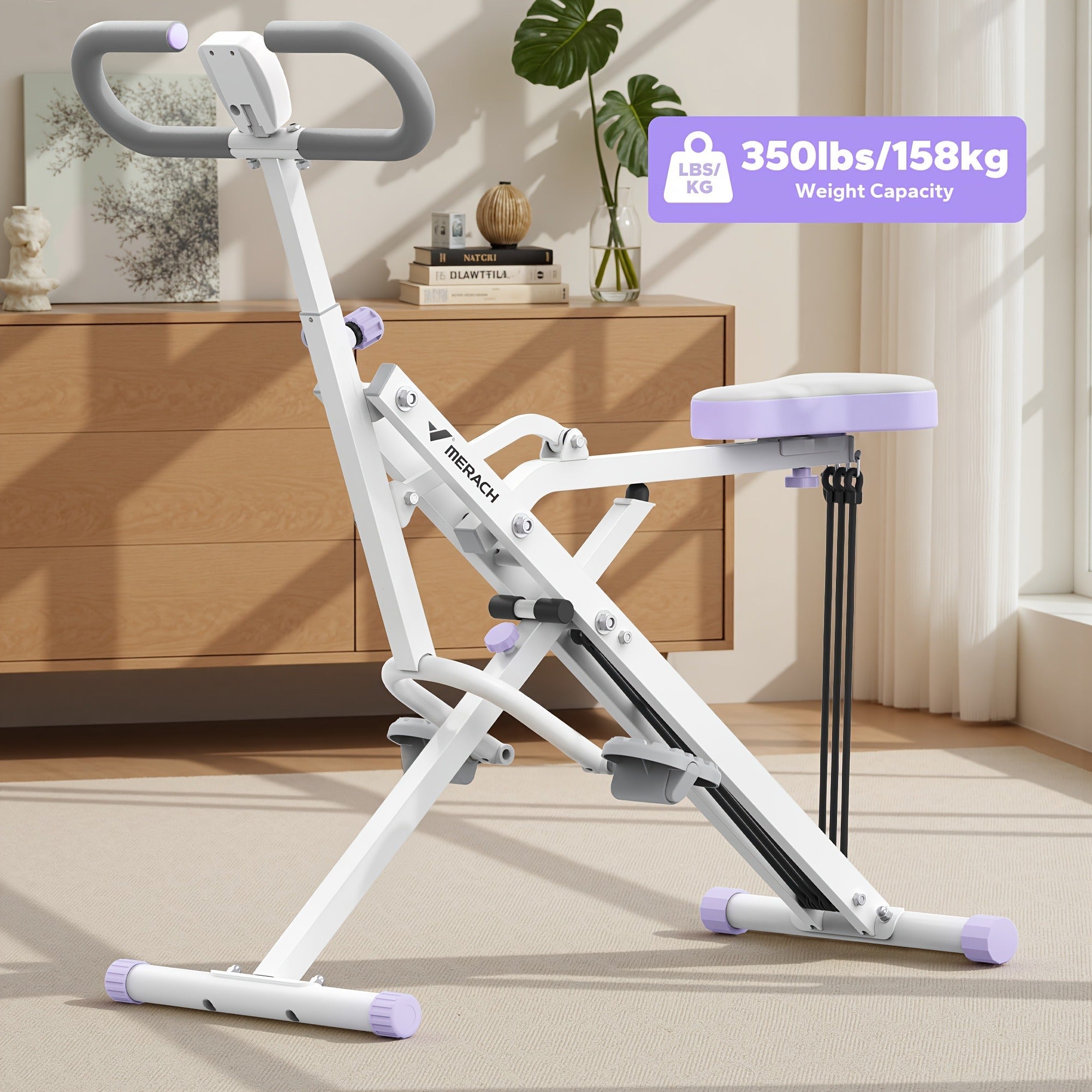 Rowing Machine 2-in-1 Squat & Row – Foldable Glute Trainer with LCD Display, 3 Resistance Bands, 350 lbs Capacity, Home Gym Leg & Back Workout