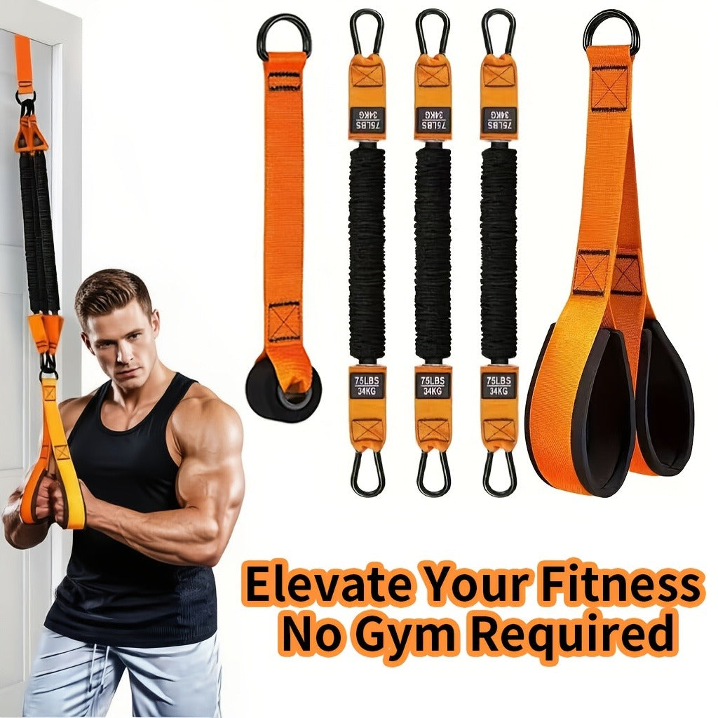 Resistance Bands Set 5pcs Heavy-Duty Rubber – Up to 225LBS Adjustable Resistance with Handle, Door Anchor & 3 Bands for Deltoid Press, Face Pull & Bicep Curl – Home Gym Workout Kit