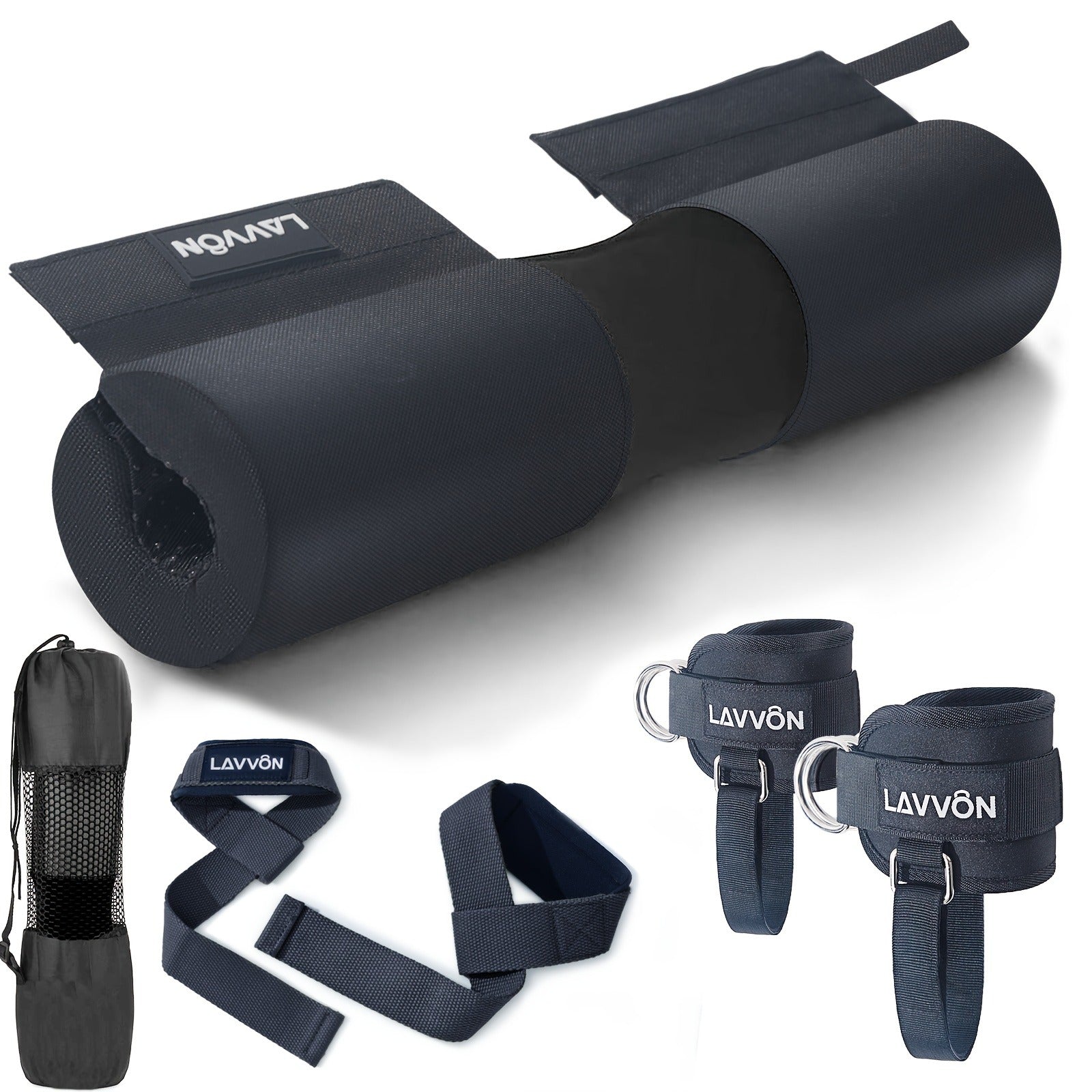 Barbell Squat Pad Set with Wrist Straps & Ankle Straps – Thick Anti-Slip Foam Bar Pad for Hip Thrusts, Squats & Lunges, Weightlifting Neck Cushion for Men Women