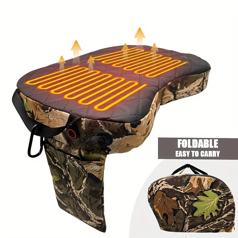 Heated Hunting Seat Foldable Camouflage – Portable Heated Cushion for Tree Stand, Ice Fishing & Outdoor Camping, Stays Warm in Cold Weather, Lightweight & Compact Design (Power Bank Not Included)