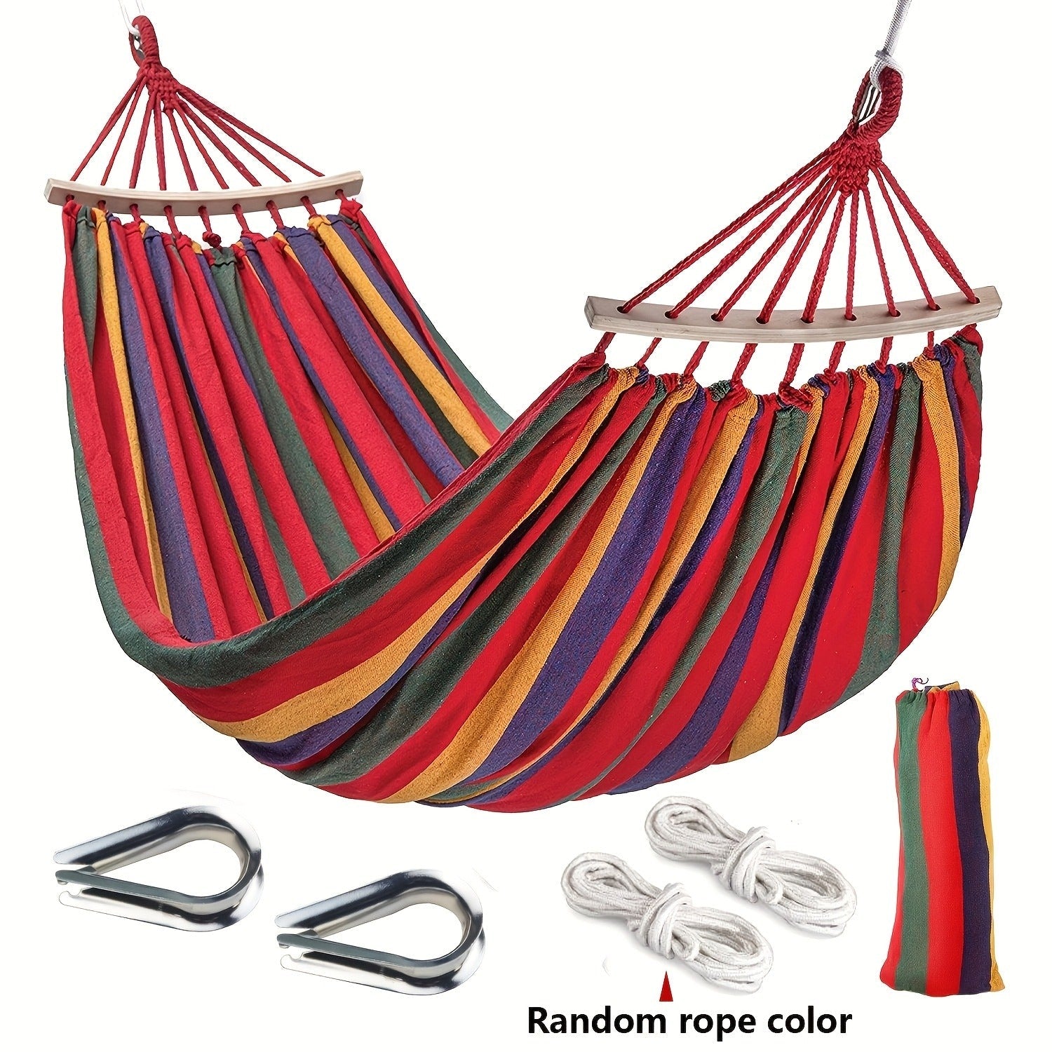Nylon Hammock Heavy Duty Curved 110 x 59 Inch 100% Woven Nylon Anti-Tip Design Large Double Hammock for Indoor Outdoor Backyard Patio Camping Red Blue