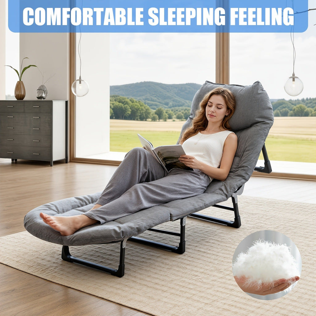 Portable Folding Camping Bed Heavy Duty 400 500 600 LBS Capacity Upgraded Cushion Outdoor Foldable Cot with Flip Mattress Carry Bag for Adults Teens Travelers Garden Balcony