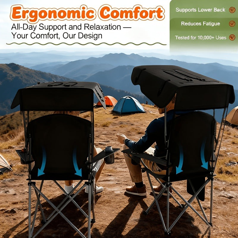 Portable Folding Camping Chair with Canopy Sun Shade 600D Oxford Fabric Outdoor Chair for Camping Beach Picnic Fishing Sports Lightweight Foldable Seat