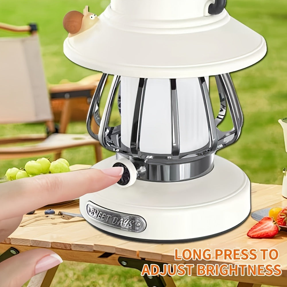 Camping Lantern Rechargeable LED, Snail Design Portable Camp Light with 3 Color Modes & Dimming, USB & Battery Dual Power, 18650 Lithium Battery, Freestanding Tent Light for Camping Hiking Emergency Home