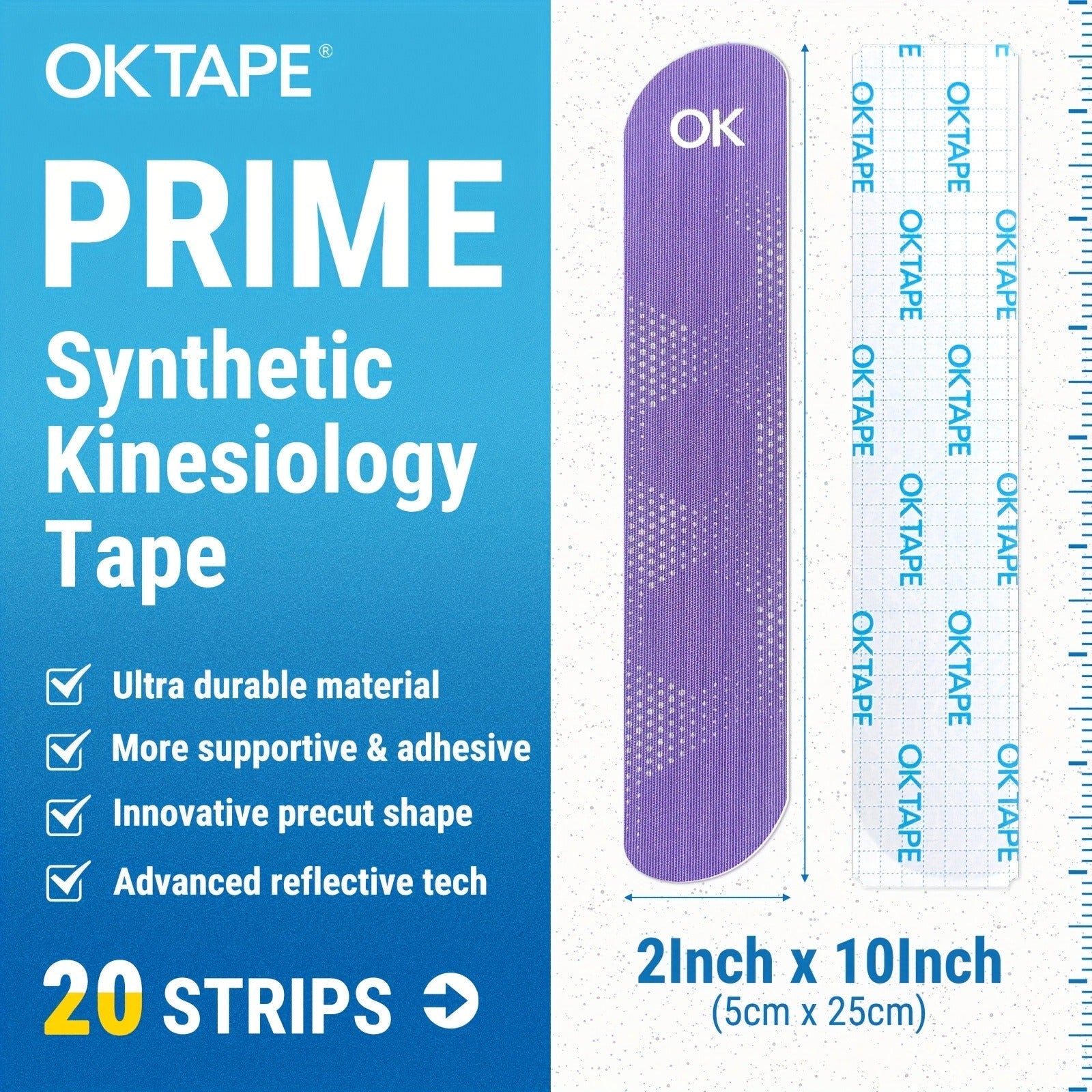 Sports Kinesiology Tape 20 Precut Strips Purple Reflective – Elastic Synthetic Athletic Muscle Support Tape, Quick Adhesion, 2" x 10" Each, Waterproof Performance K Tape for Running, Gym & Injury Recovery