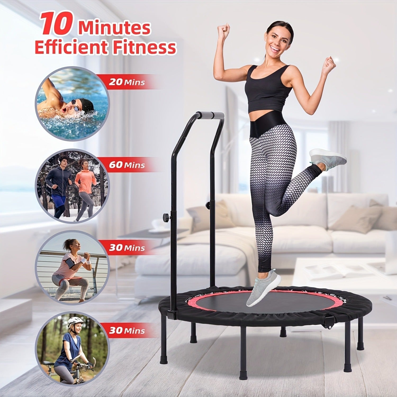 Mini Trampoline Rebounder 40" for Adults 330LB Capacity with Balance Bar Indoor Outdoor Fitness Cardio Exercise Trampoline