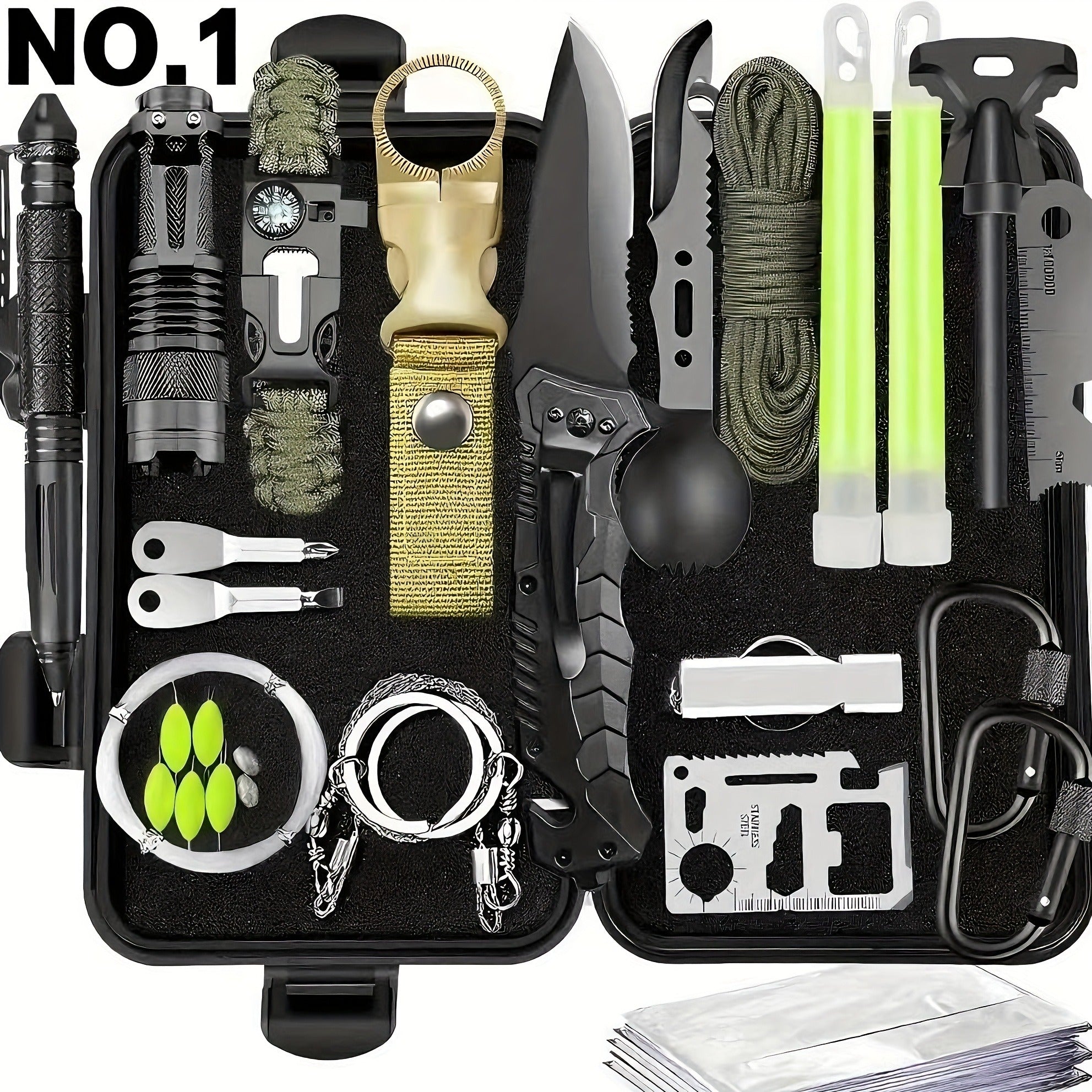 Tactical Survival Kit Multi-Tool Box – Emergency Outdoor Gear with Magnesium Fire Starter, Flint & First Aid Supplies for Camping, Hiking, Hunting & SOS Situations – Best Gift for Men