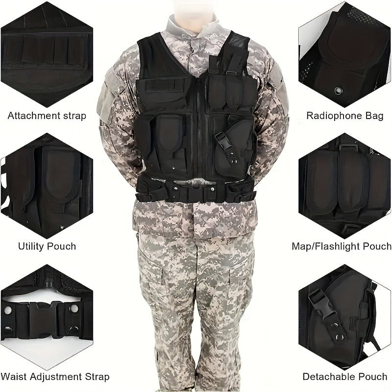 Tactical Fishing Vest with Quick Release – Lightweight Breathable Multi-Pocket Outdoor Vest for Men Camping Hiking Hunting Training – Available in Black Khaki Army Green