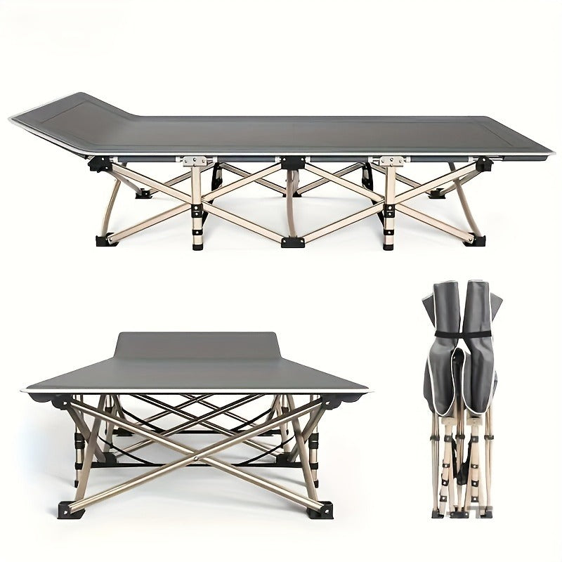 Camping Cot 74 Inch Heavy Duty Folding Bed – Portable Foldable Sleeping Cot with Double-Sided Plaid Mattress & Carry Bag, Outdoor Lounger for Sports Field, Backyard & Guest Use (74x30 in)