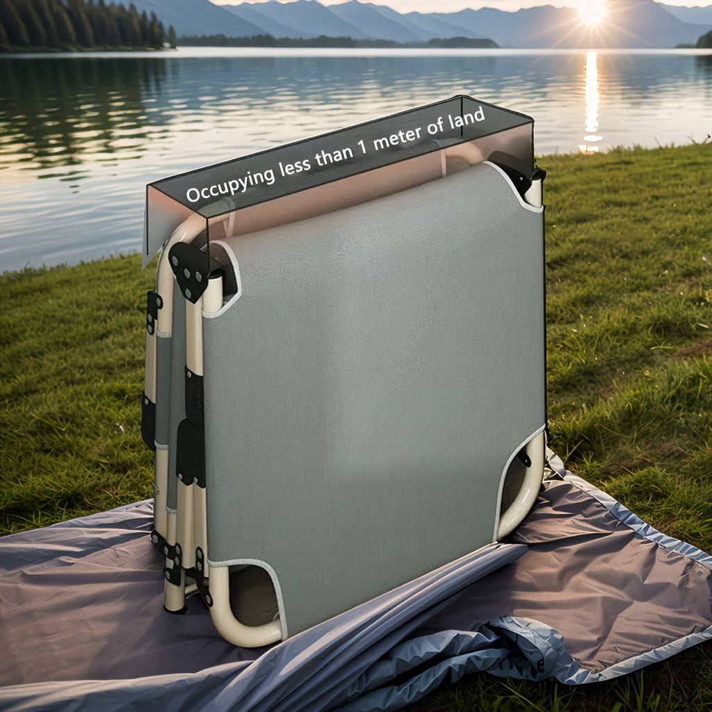 Folding Camping Cot 1200D Portable Sleeping Bed – Lightweight Foldable Outdoor Bed for Camping, Beach, Patio, Sunbathing & Poolside – No Mattress, Gray