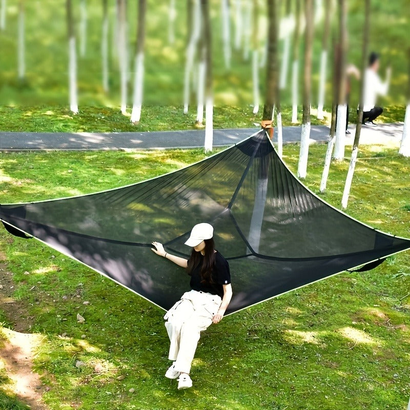 Outdoor Triangle Hammock Multi-Person – Large Aerial Tree Tent, Mesh Swing Camping Hammock for Backyard, Camping & Relaxing – Durable Hanging Hammock for Adults & Kids